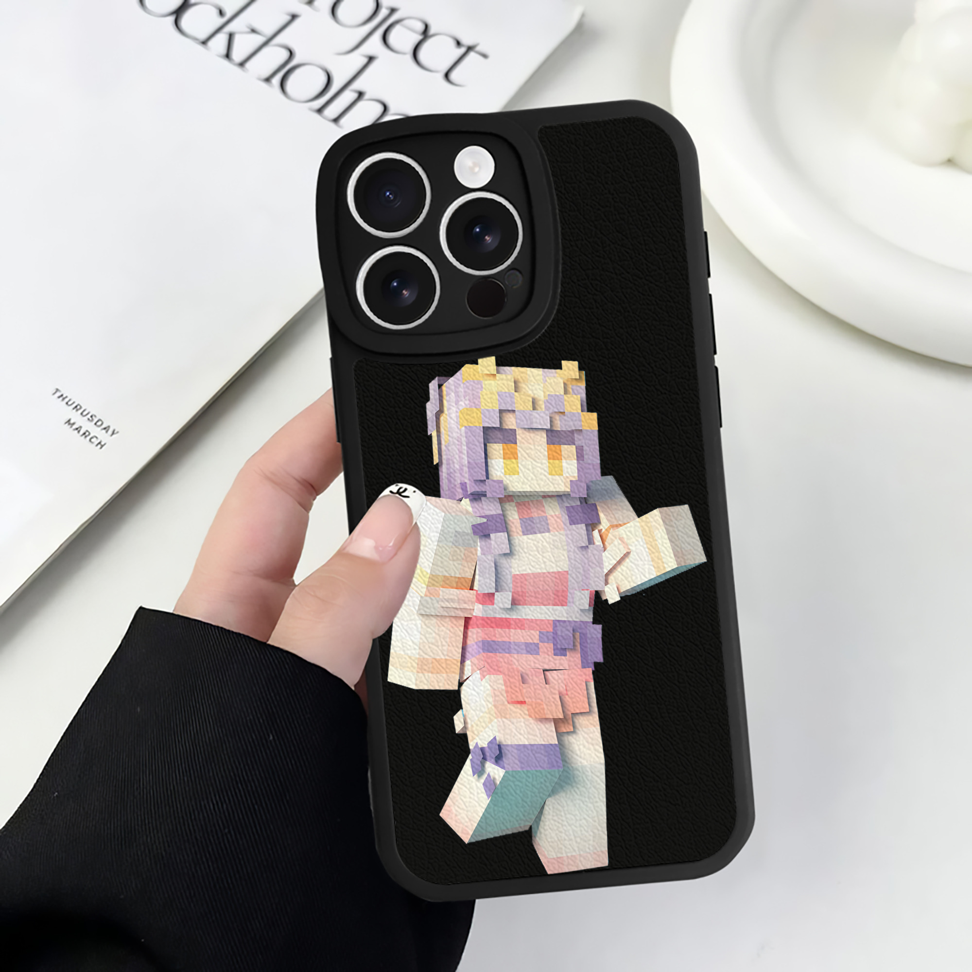 （画像用） マインクラフト ブロックの世界 Minecraft MC Block world 【iPhone 16シリーズ対応】シリコンスマホケース（レザー調） 材質：シリコン